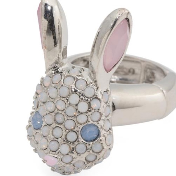 Betsey Johnson Hop To It Easter Bunny Crystal Stretch Ring New - Picture 3 of 4